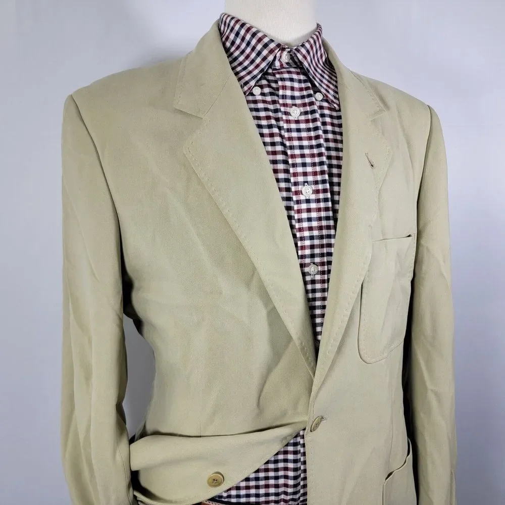 Nat Nast Men's Sport Coat Blazer Two Button Beige‎ Twill 100% Silk Size Medium